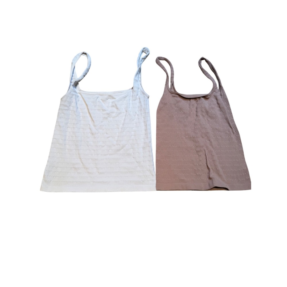 Intimately Free People Ribbed Square Neck Camisole Set of 2 M/L White Nude